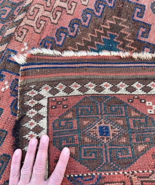 Uncommon and Unusual Baluch Rug with the so called Hidden Elem? design at the bottom, many interesting drawing element in this lovely old piece. Soft and Floppy handle. 36" x 59" -  ...
