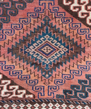 Uncommon and Unusual Baluch Rug with the so called Hidden Elem? design at the bottom, many interesting drawing element in this lovely old piece. Soft and Floppy handle. 36" x 59" -  ...