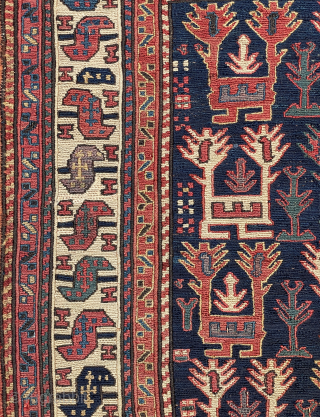 Shahsavan Sumakh Bagface with dragon border and beautiful colors including a nice aubergine - email yorukrugs@gmail.com for price               