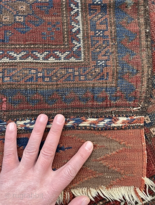 Antique Baluch Prayer Rug with Guli-kaf pattern - Original kilim ends and sides, scattered small repairs, good usable overall condition.             