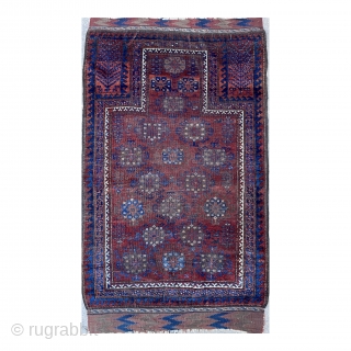 Antique Baluch Prayer Rug with Guli-kaf pattern - Original kilim ends and sides, scattered small repairs, good usable overall condition.             