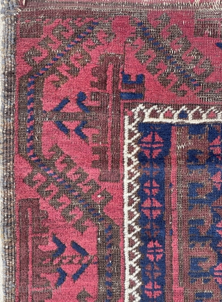 Beautiful Small Baluch Rug with , glossy wool, electric colors and large scale powerful drawing                  