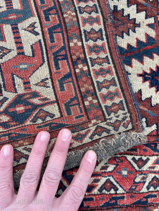 Turkmen Yomut/Yomud Asmalyk with beautiful colors, good spacing, offset knotting and tight weave - no repairs - email for high resolution images and inquiries to yorukrugs@gmail.com       