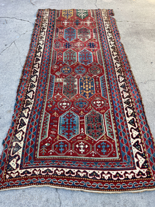 Large Caucasian Bordjalou Kazak Rug Fragment - cotton wefts and natural brown warps                    