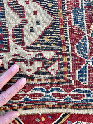 Large Caucasian Bordjalou Kazak Rug Fragment - cotton wefts and natural brown warps                    