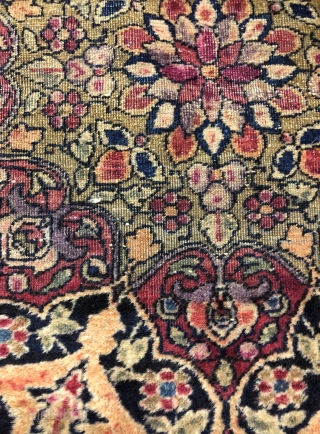 Isfahan Ahmadi, c. 1900, 6'7" x 4'6". Wool on cotton. Very finely knotted, rich colors with uneven pile. Some wear to the selvedge. Rare piece.        