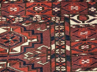 Tekke chuval, last quarter 19c. 4'2" x 2'5". Bright colors and the usual wear.                   