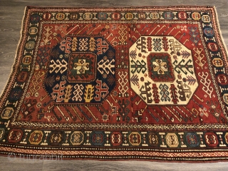 Chajli c. 1870. Double medallion, organic colors, not shortened. Some expert Turkish restoration and professionally cleaned. Low even pile.              