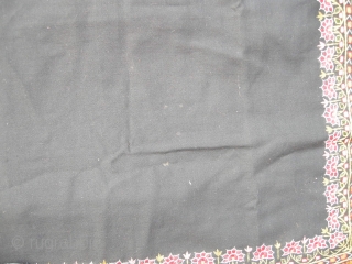 A very crisp good condition 19th century Indian shawl embroidered in silk on cashmere, signed , a few small moth holes in the black otherwise perfect 160 x 165cm .New Find  