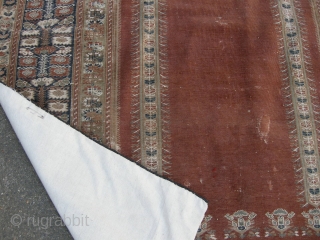 An Antique Giordes rug late 19th century , backed and ready to hang. Approx 4ft8 x 3ft8,                