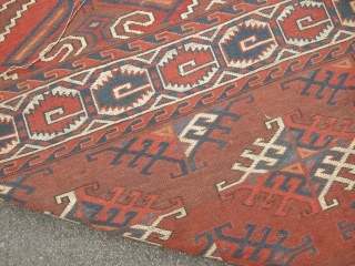 A good late 19th century Yomut carpet approx 9ft6 x 5ft6. Generally sound condition, some low area to the centre and damage to one end, can be repaired or used as is.  ...