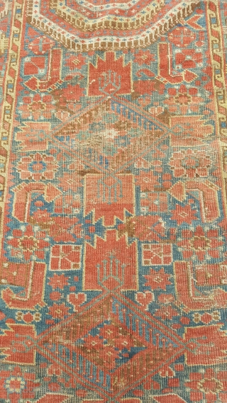 A beautiful Antique Beshir Kelleh mid 19th or earlier. Lovely colours though needs a clean.
The piece is solid but has some wear and small areas of damage.
Size is 400x 180cm approx
price does  ...