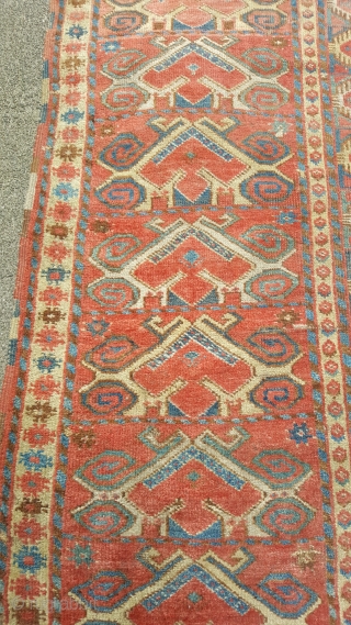 A beautiful Antique Beshir Kelleh mid 19th or earlier. Lovely colours though needs a clean.
The piece is solid but has some wear and small areas of damage.
Size is 400x 180cm approx
price does  ...