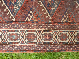 An unusual early yomut main carpet 300x165cm. Worn mainly in the center but complete.
Price does not include shipping
               
