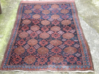 Antique Kurdish Kuchan rug. Very graphic, will clean well. In general pile , old repair to one end otherwise original. Approx 5ft x 3ft3.         