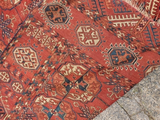 Antique mid 19thc tekke carpet.
270x185. Some wear and damage but good age and colour
800usd plus shipping                 