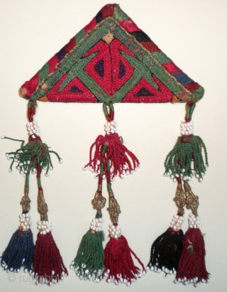 Here is a beautifull old Ersari Turkoman embroidered Talisman,
which would have been worn to ward off evil. The talisman 
measures 4 1/2" wide and 6" tall. These are made of silk thread
embroidered  ...