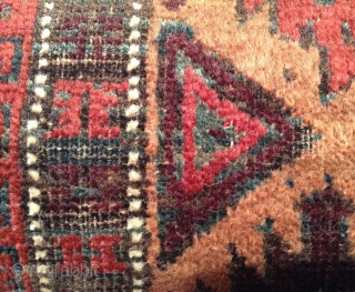 Just in time - a Christmas Baluch balisht with real Christmas colors. 
A small 17" X 34" (43cm X 86cm) Sistan Baluch balisht (pillow) made as
a dowery piece for their own use,  ...