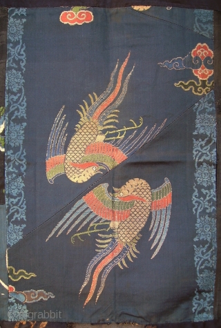 Gold brocaded silk fragment- Kangxi period.
High quality gold brocaded silk fragment with two birds, early Kangxi, 2nd half 17th century. It was possibly part of a chair cover and altered in Tibet  ...