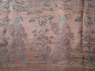 Part of a "One Hundred Boys" hanging. The fragment is two and a half figure high with the full width and two selvages. Loosely woven brocaded silk. Period ca. 1700. Good condition  ...