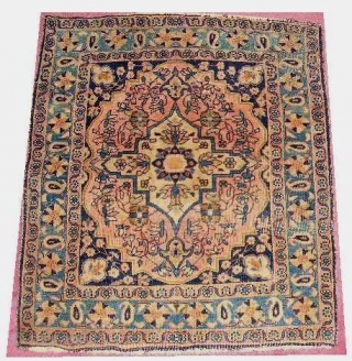 Double Face Mohtashem Kashan Rug.  Very cute and collectible piece.  One face is ivory background vase pattern and the other side is medallion pattern.  It has been in my  ...