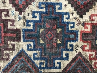 A white Memling Carpet , Baluchistan , Circa 19th , size : 196x97cm.
Very nice colors and drawling , great light blue border . needs to be cleaned , 
Condition as photos here,  ...
