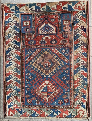 Beautiful colors , older example and unusual caucasian Prayer rug in condition as you see , size : 118x90cm , Price : if you 1200 euros and good taste , just buy  ...