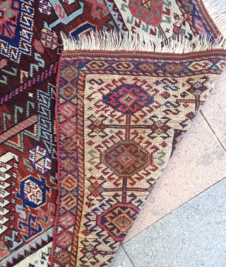 summer sale : A shekarlou Qashqayi in bad condition ( to restore ) some old reparrs on !
but nice fild color !
Size : 220x160cm         