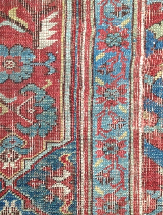 Very elegant Ushak ( called izmir also ! )  fragment ! circa 18th century .
Beautiful cartouches Border and Ottoman pattern inner border ! to see the Chintamani design in field .  ...