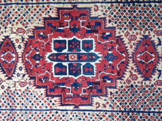 September sale :
Very pretty and character Afshar rug with good wool ,
Cotton warp , Circa : early 20th ! dated .
Don't ask me more photos about please . Thanks .
Never repaired .
Size  ...
