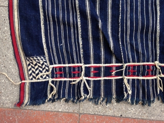 Beautiful African Indigo embroidered ( Malian women Manto ! ? ) 
with some nice red and orange color.
Don't ask me no more images please.Thanks.
Size : 183x136
Circa : Early 20th.    