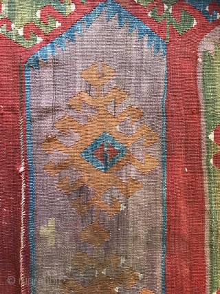 Fragment of an Anatolian kilim so called Saf . Cool piece ! Size : 182x122cm
Circa 1850 or 3/4 years before:-) price : SOLD.          