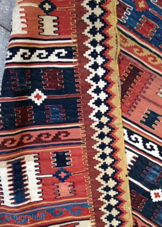 Charming Qashkai Kilim , 
Beautiful graphic and good condition except some very small damaged places as in Photos .
Some cotton highlights .
Size : 233x160
Circa : 19th.       