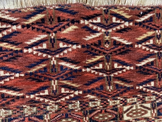 Finely woven Turkmen / Turkomen chuval.  Tekke or Saryk, we'll let you decide.  The unusual thing about this piece is the oxidized silk highlights (possibly cochineal)-silk ONLY in the bottom  ...