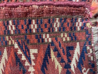 Finely woven Turkmen / Turkomen chuval.  Tekke or Saryk, we'll let you decide.  The unusual thing about this piece is the oxidized silk highlights (possibly cochineal)-silk ONLY in the bottom  ...