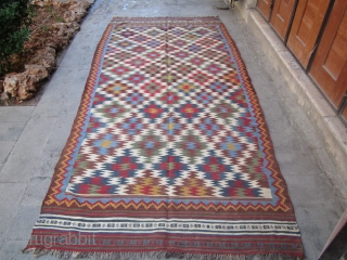 Old Qashqai kilim.19th.
Few places in borders found repair and smll repair in middle.
But good repair.in reality more beautiful than the pictures.
size 320x145.           