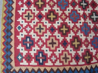 Old Qashqai kilim.vegetable dyes .
19th.very soft and beautiful colors.size 290x150                       