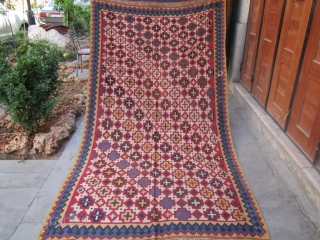 Old Qashqai kilim.vegetable dyes .
19th.very soft and beautiful colors.size 290x150                       