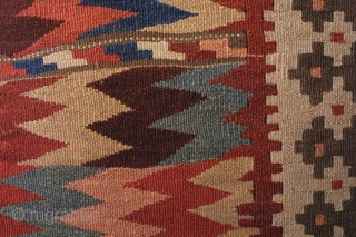  # 2391 Bijar Kilim with Moj design, west Persia, late 19th Century, beautiful natural colors. Size 4-5 x 8-8 ft            