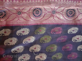 Antique Indian textile from Bengal,Balucha saree, 168x44inch                          