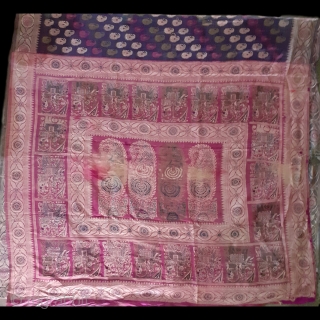 Antique Indian textile from Bengal,Balucha saree, 168x44inch                          