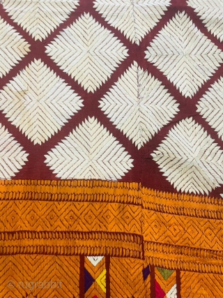 Antique Chand Bagh from Punjab. Phulkari work is done with untwisted floss silk yarn called pat and typically produced with the use of darn style stitching on the opposite side of the  ...