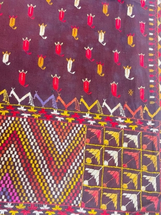 Antique phulkari with unique pattern in indigo colour                         