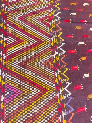 Antique phulkari with unique pattern in indigo colour                         