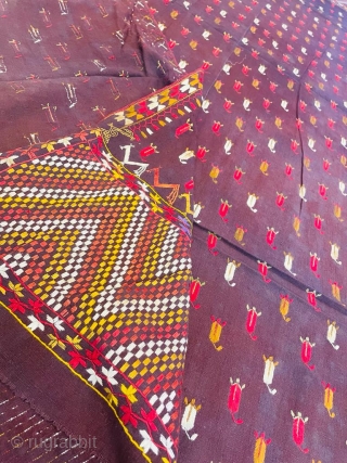 Antique phulkari with unique pattern in indigo colour                         