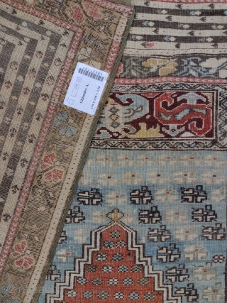 This is an antique Ghiordes Rug woven circa 19th century and it measures 175 x 130 in CM.It has a beautiful design with nice color pallette. Generally in a good condition.  
