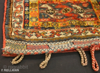 Square Antique Persian Kashkuli bagface, ca. 1880
55 × 52 cm (1' 9" × 1' 8")
                  