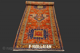 Beautiful Tribal Design Antique Persian Long Runner Heriz Rug, 19th Century

305 × 93 cm (10' 0" × 3' 0")              