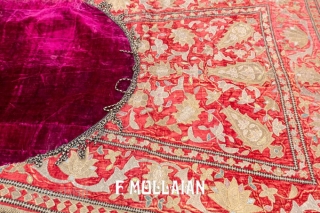 Turkish Embroidery metal thread on Velvet Antique Ottoman Textile, 19th Century
117 × 87 cm (3' 10" × 2' 10")

              