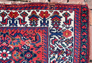Large Southwest Persian Rug/Bag Face-- approx 26 × 41”

Bird motifs in large white main border with running dog minor border. Possibly Khamseh Confederation.

Ex James Douglas personal collection. Mr. Douglas was a scholar  ...
